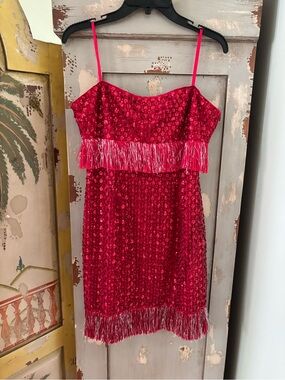 Women Sparkle Fringe Red Party Dress
